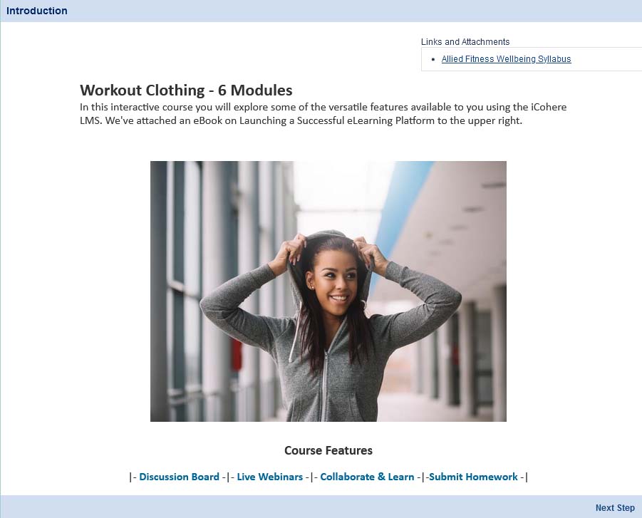 screenshot of iCohere Unified Learning System